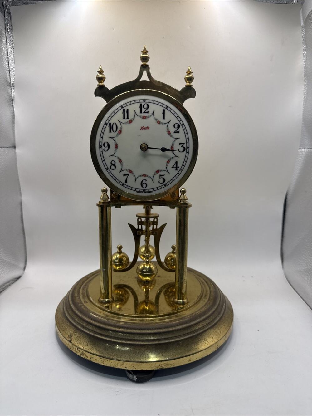Vintage Kundo 400 Day Anniversary Torsion Clock Germany Floral Dial Untested *